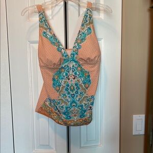 Elegant Peach and Teal Patterned Women's Top